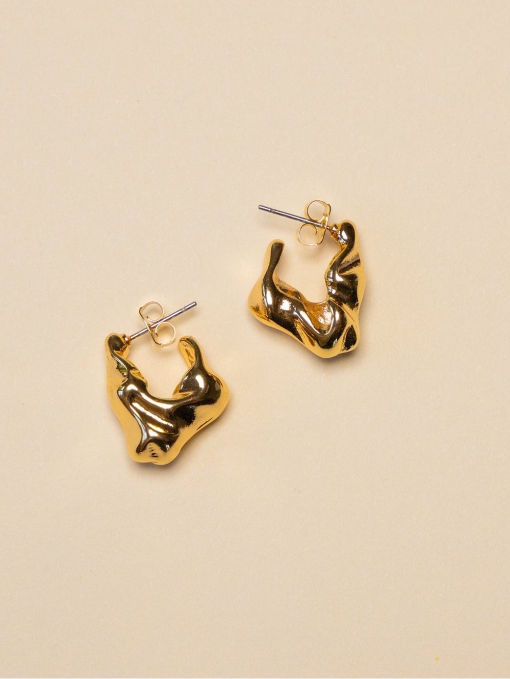 Gold Stainless Steel Wavy Earrings Waterproof Women’s OS NWT